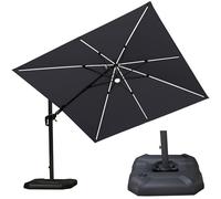 PURPLE LEAF Parasol Déporté Pivotant et Lumineux 3 x 3 m Carré avec Socle, Parasol de Jardin Extérieur avec Tournez 60° des Deux Côtés et Rotation à 360°, Toile UPF 50+, Gris Clair