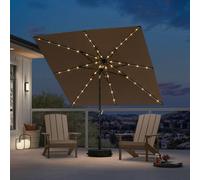 PURPLE LEAF Parasol Inclinable avec LED 2,5 x 2,5 m Taupe avec Pied Croix | Ambiance chaleureuse le soir, Stabilité optimale & résistance au vent, Protection UV haute performance, Restaurant, Hôtel