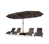 PURPLE LEAF Parasol Rectangulaire avec LED et Pied 4,25 x 2,45 x 2,4 m Gris | Parasol de jardin extérieur, Grande zone d'ombre, Résistance vent fort, Nuit éclairée, UPF 50+, Base stable 72 kg, Commercial