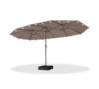 PURPLE LEAF Parasol Rectangulaire Inclinable 455 x 270 cm avec Guirlande Lumineuse Solaire, Grand Parasol de Jardin Extérieur, Parasol Droit avec Pied, pour Terrasse, Jardin, Balcon, Taupe