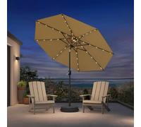 PURPLE LEAF Parasol Rond LED 2,7 m Beige avec Pied Croix et Sac de Lestage | Ambiance chaleureuse le soir, Stabilité optimale & résistance au vent, Protection UV haute performance, Restaurant, Hôtel