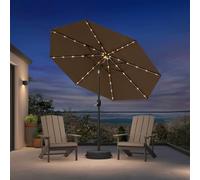 PURPLE LEAF Parasol Rond LED 2,7 m Taupe avec Pied Croix et Sac de Lestage | Éclairage doux et agréable, Stabilité optimale & résistance au vent, Protection UV haute performance, Restaurant, Hôtel, Bar