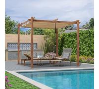 PURPLE LEAF Pergola Aluminium 3 x 3 m Pergola Jardin Extérieur Finition Teck, Toile Coulissante Rétractable, Tonnelle Imperméable, Barbecue Extérieur, Pavillon de Jardin, Kaki