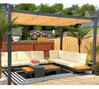 PURPLE LEAF Pergola Aluminium 4 x 3 m avec LED Toit Protecteur Jardin Kaki
