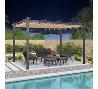 PURPLE LEAF Pergola Aluminium 4 x 3 m avec LED UPF 50+ Toit Coulissant Kaki