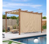 PURPLE LEAF Pergola Aluminium 4 x 3 m avec Rideau Pergola Jardin Extérieur Finition Teck, Toile Coulissante Rétractable, Tonnelle Imperméable, Barbecue Extérieur, Pavillon de Jardin, Kaki