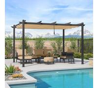 PURPLE LEAF Pergola Aluminium 4 x 3 m avec Toit de Protection pour Terrasse Autoportante, Toile Coulissante Rétractable, Pergola Jardin Extérieur Imperméable, Barbecue Pavillon de Jardin, Kaki