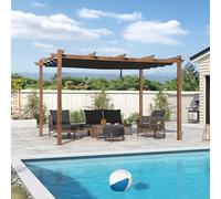 PURPLE LEAF Pergola Aluminium 4 x 3 m Pergola Jardin Extérieur Finition Teck, Toile Coulissante Rétractable, Tonnelle Imperméable, Barbecue Extérieur, Pavillon de Jardin, Gris