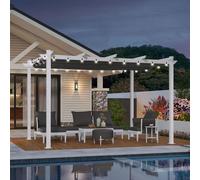 PURPLE LEAF Pergola Aluminium avec 24 Guirlandes Lumineuses Exterieure LED, Pergola Jardin Extérieur Métal Blanc 4 x 3 m, Tonnelle de Jardin avec Toit de Protection, Gris