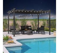 PURPLE LEAF Pergola Aluminium avec Guirlandes Lumineuses Exterieure LED, Pergola Jardin Extérieur 4 x 3 m, Tonnelle de Jardin avec Toit de Protection, Gris