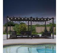 PURPLE LEAF Pergola avec Guirlande Lumineuse Exterieure, Aluminium Toit Rétractable 5,5 x 3 m Tissu Teint en Fil, Jardin Exterieur, Gris