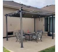 PURPLE LEAF Pergola avec Guirlande Lumineuse Exterieure Pergola Jardin Exterieur 3,65 x 3 m Tissu Teint en Fil, Pergolas Aluminium Toit Rétractable, Gris