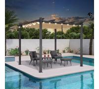 PURPLE LEAF Pergola avec Guirlande Lumineuse Exterieure Pergola Jardin Exterieur 3 x 3 m Tissu Teint en Fil, Pergola Aluminium Toit Rétractable, Kaki
