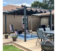PURPLE LEAF Pergola avec Guirlande Lumineuse Exterieure Pergola Jardin Exterieur 4 x 3 m Tissu Teint en Fil, Pergolas Aluminium Toit Rétractable, Gris