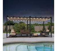 PURPLE LEAF Pergola avec Guirlande Lumineuse Exterieure Pergola Jardin Exterieur 5,5 x 3 m Tissu Teint en Fil, Pergolas Aluminium Toit Rétractable, Kaki