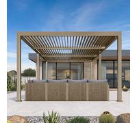 PURPLE LEAF Pergola Bioclimatique 3,5 × 6,35 m en Aluminium avec LED, Pergola Jardin Exterieur à Lames Orientables, Résistant aux Intempéries, Superficie 22,2 m², pour Terrasse et Patio, Champagne