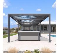 PURPLE LEAF Pergola Bioclimatique 3,5 x 8,5 m en Aluminium, Pergola Jardin Exterieur Imperméable avec Lames Orientables, Durable et sans Entretien, Tonnelle de Jardin pour Terrasse et Carport, Gris