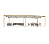 PURPLE LEAF Pergola Bioclimatique 3,5 x 8,5 m et Salon de Jardin Exterieur pour 6 Personnes, Fabriqué en Aluminium avec Une Finition Aspect Bois, Adapté aux Jardins, Adapté à Tous Les Temps.