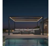 PURPLE LEAF Pergola Bioclimatique 3 x 4,8 m en Aluminium avec Lames Orientables et LED, Pergola Jardin Exterieur, Résistante aux Intempéries, Tonnelle de Jardin Exterieur pour Patio et Carport, Gris