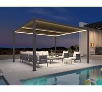 PURPLE LEAF Pergola Bioclimatique 4,24 x 3,68 m Pergola Aluminium avec Bande Lumineuse LED Pergola Jardin Extérieur Lames Orientables Tonnelle de Jardin Imperméable pour Terrasse Carport, Gris