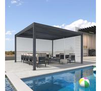 PURPLE LEAF Pergola Bioclimatique 4,24 x 3,68 m Pergola Aluminium avec Stores Enrouleurs des Deux Côtés Tonnelle Jardin Lames Orientables Pergolas Jardin Extérieur, 1 Côté Long et 1 Côté Court, Gris