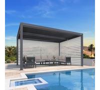 PURPLE LEAF Pergola Bioclimatique 4,24 x 3 m Pergola Aluminium avec Stores Enrouleurs des Deux Côtés Tonnelle de Jardin Lames Orientables Pergolas Jardin Extérieur, 1 Côté Long et 1 Côté Court, Gris