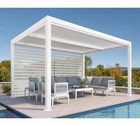 PURPLE LEAF Pergola Bioclimatique 4,24 x 3 m Pergola Aluminium avec Stores Enrouleurs sur Un Côté Tonnelle de Jardin Lames Orientables Pergolas Jardin Extérieur, 1 Côté Long, Blanc