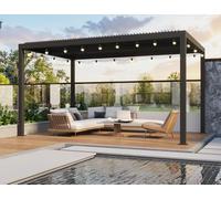 PURPLE LEAF Pergola Bioclimatique 4,25 x 3,3 m en Aluminium avec Guirlande Lumineuse, Lames Orientables à Commande Indépendante, Pergola Jardin Extérieur, Tonnelle de Jardin Exterieur Résistante, Gris