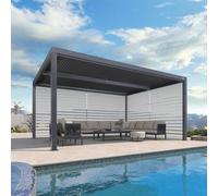 PURPLE LEAF Pergola Bioclimatique 4,8 x 3,68 m Pergola Aluminium avec Stores Enrouleurs des Deux Côtés Tonnelle de Jardin Lames Orientables Pergolas Jardin Extérieur, 1 Côté Long et 1 Côté Court, Gris