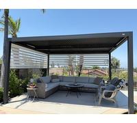 PURPLE LEAF Pergola Bioclimatique 4,8 x 3 m Pergola Aluminium avec Stores Enrouleurs des Deux Côtés Tonnelle de Jardin Lames Orientables Pergolas Jardin Extérieur, 1 Côté Long et 1 Côté Court, Gris