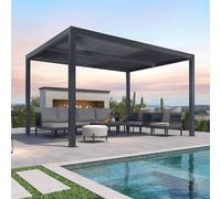 PURPLE LEAF Pergola Bioclimatique 4 x 3,3 m en Aluminium, Lames Orientables, Surface 13,2 m², Tonnelle de Jardin Extérieur avec Drainage Intégré, Brise-Vue Inclus (1 Panneau 3,3 m), Gris
