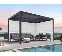 PURPLE LEAF Pergola Bioclimatique 4 x 3,3 m Pergola Aluminium avec Persienne Fixes sur Un Côté, Tonnelle de Jardin Exterieur Lames Orientables pour Patio Terrasse Exterieur, 1 Côté Court, Gris