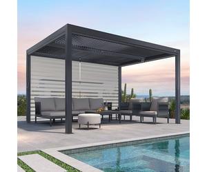 PURPLE LEAF Pergola Bioclimatique 4 x 3,3 m Pergola Aluminium avec Stores Enrouleurs des Deux Côtés Tonnelle de Jardin Lames Orientables Pergolas Jardin Extérieur, 1 Côté Long et 1 Côté Court, Gris