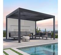 PURPLE LEAF Pergola Bioclimatique 4 x 3,3 m Pergola Aluminium avec Stores Enrouleurs d'un Côté avec Store Tonnelle de Jardin Lames Orientables Pergolas Jardin Extérieur, 1 Côté Long, Gris