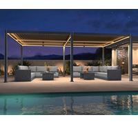 PURPLE LEAF Pergola Bioclimatique 4 x 6 m en Aluminium, Tonnelle de Jardin Exterieur Imperméable avec Lames Orientables et LED, Anti-UV, Pergola Jardin Exterieur pour Terrasse et Carport, Gris