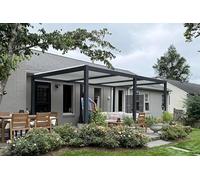 PURPLE LEAF Pergola Bioclimatique 6,35 x 3,5 m Alu Gris avec Poteaux Blancs