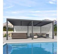 PURPLE LEAF Pergola Bioclimatique 6 x 3,68 m Pergola Aluminium avec Stores Enrouleurs des Deux Côtés Tonnelle de Jardin Lames Orientables Pergolas Jardin Extérieur, 1 Côté Long et 1 Côté Court, Gris