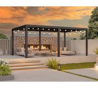 PURPLE LEAF Pergola Bioclimatique 7,39 x 3,68 m avec Guirlande Lumineuse, Tonnelle Aluminium Lames Orientables Superficie 27,19 m², Pergola Jardin Extérieur Tonnelle de Jardin, Gris