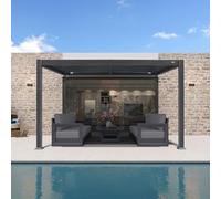 PURPLE LEAF Pergola Bioclimatique Adossée 3 x 3,65 m en Aluminium, Structure Étanche et Durable, Lames Orientables, Pergola Jardin Exterieur Idéal pour Terrasse, Jardin et Porche, Gris