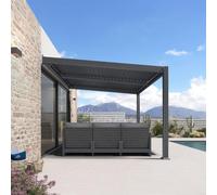 PURPLE LEAF Pergola Bioclimatique Adossée 3 x 3,65 m Lames Orientables Gris
