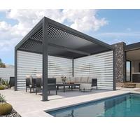 PURPLE LEAF Pergola Bioclimatique Alu 4,24 x 3,3 m Stores 2 Côtés, Gris