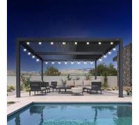 PURPLE LEAF Pergola Bioclimatique Alu 4,6 x 3,3 m avec LED, Gris