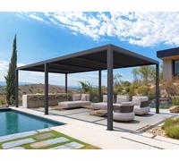 PURPLE LEAF Pergola Bioclimatique Alu 7,39 x 3,68 m Lames Orientables, Gris