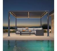 PURPLE LEAF Pergola Bioclimatique Aluminium 3 x 3,65 m avec Bande LED Gris