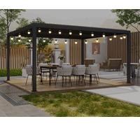 PURPLE LEAF Pergola Bioclimatique avec Guirlande Lumineuse Exterieure 4,8 x 3,68 m Pergola Aluminium Lames Orientables Superficie 17,66 m² Tonnelle de Jardin Pergola Jardin Extérieur,Gris