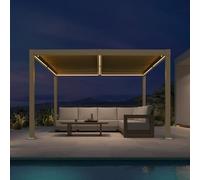 PURPLE LEAF Pergola Bioclimatique avec LED 3 × 3,65 m en Aluminium, Pergola de Jardin Extérieur avec Lames Orientables, Étanche et Anti-UV, Structure Stable pour Terrasse et Carport, Champagne