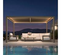 PURPLE LEAF Pergola Bioclimatique en Aluminium 3 × 4,25 m avec LED, Pergola Jardin Exterieur à Lames Orientables, sans Entretien, Tonnelle de Jardin Exterieur Anti-UV, pour Terrasse, Champagne