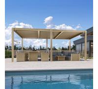 PURPLE LEAF Pergola Bioclimatique en Aluminium 3,5 × 5,5 m avec LED, Pergola Jardin Exterieur à Lames Orientables, Anti-UV et Étanche, Grande Stabilité, pour Grande Terrasse et Carport, Champagne