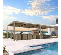 PURPLE LEAF Pergola Bioclimatique en Aluminium 3,5 × 8,5 m avec LED, Pergola Jardin Exterieur à Lames Orientables, Résistant aux Intempéries, Anti-UV et Étanche, pour Grandes Terrasses, Champagne