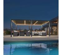 PURPLE LEAF Pergola Bioclimatique en Aluminium 3,5 x 5,5 m, Tonnelle de Jardin Exterieur Imperméable avec Lames Orientables et LED, Pergola Jardin Exterieur pour Terrasse, Extérieur et Carport, Gris